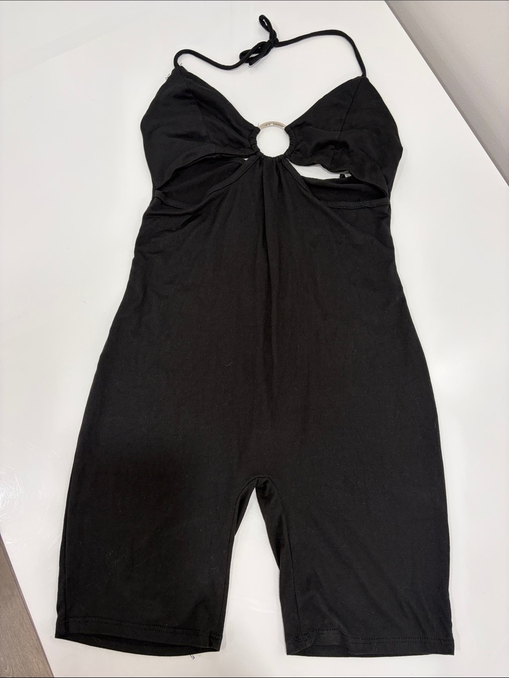 Fashion Nova Black Halter Ring-Front Romper